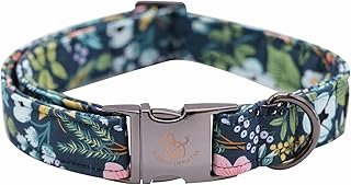 Elegant little tail Dog Collar, Floral Pet Collar Durable Darkblue Flowe...
