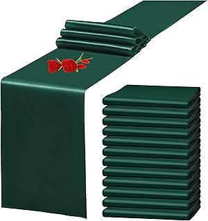 12 Pack Emerald Green Satin Table Runner 12 x 108 Inch Long Premium Tabl...