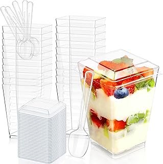 5oz Plastic Dessert Cups with Lids and Spoons, Clear Yogurt Parfait Cups...
