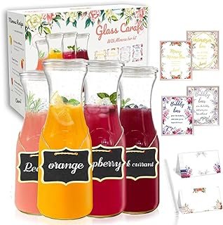 Set Of 4 Glass Carafes & Pitchers For Mimosa Bar Supplies, 1 Liter Bever...