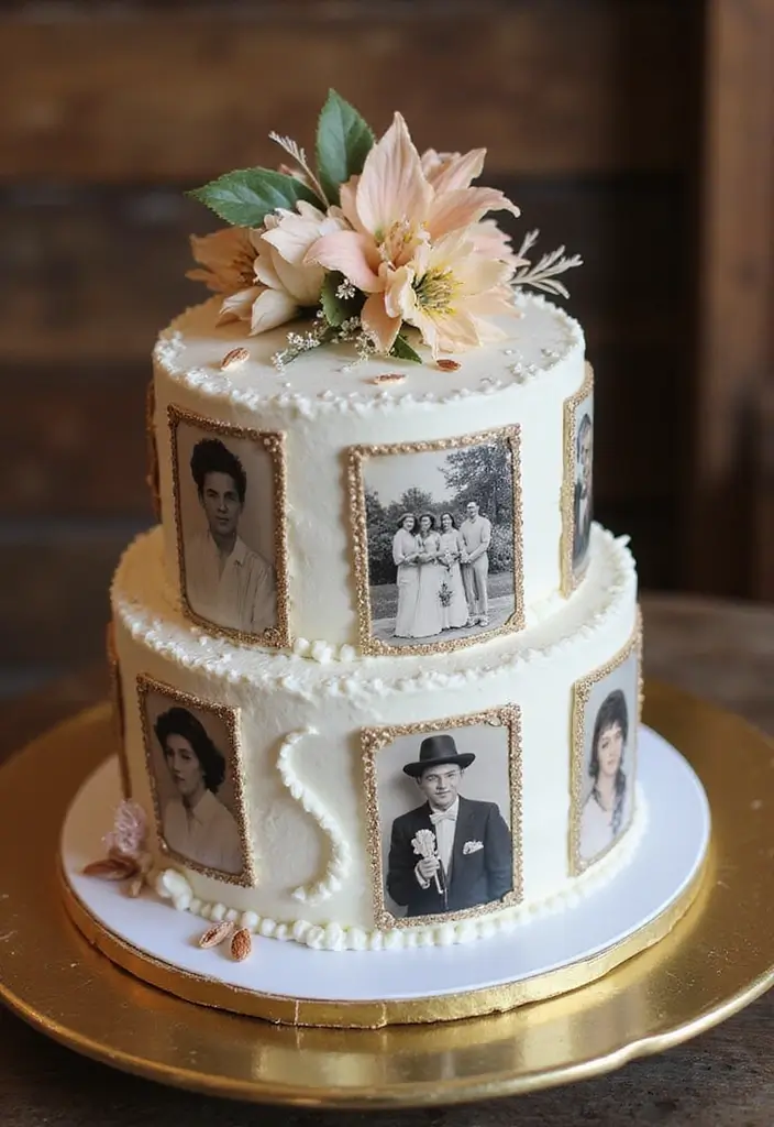 25 Beautiful Vintage-Inspired 40th Wedding Anniversary Cake Designs - 12. Vintage Postcard Theme