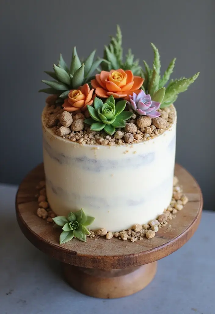25 Beautiful Vintage-Inspired 40th Wedding Anniversary Cake Designs - 14. Vintage Succulent Cake