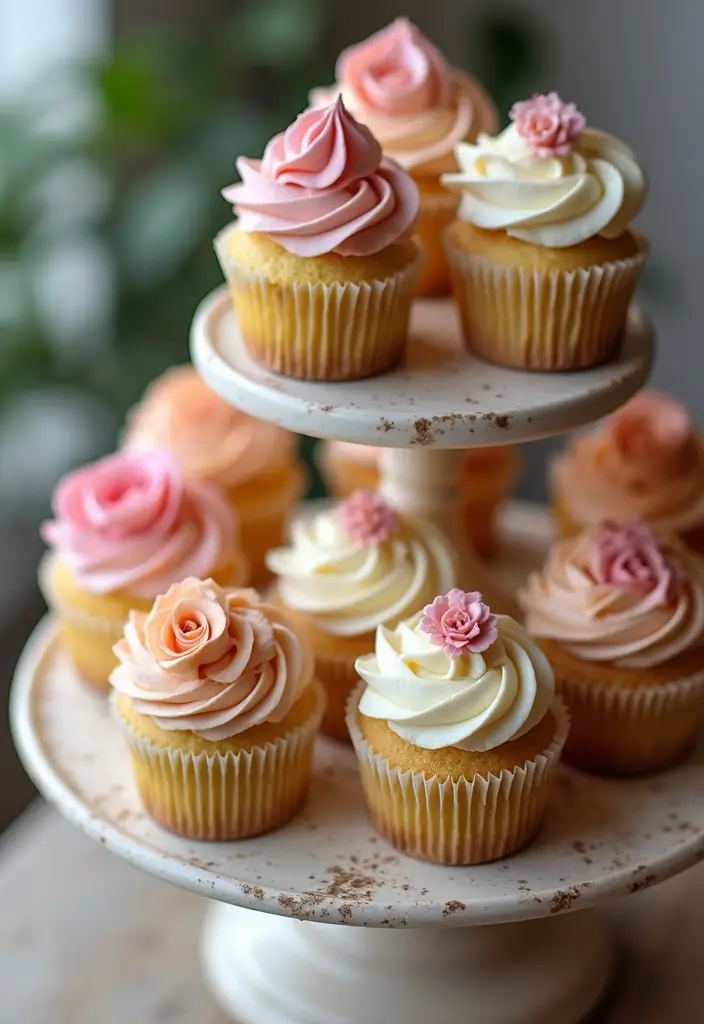 25 Beautiful Vintage-Inspired 40th Wedding Anniversary Cake Designs - 15. Vintage-Inspired Cupcake Tower