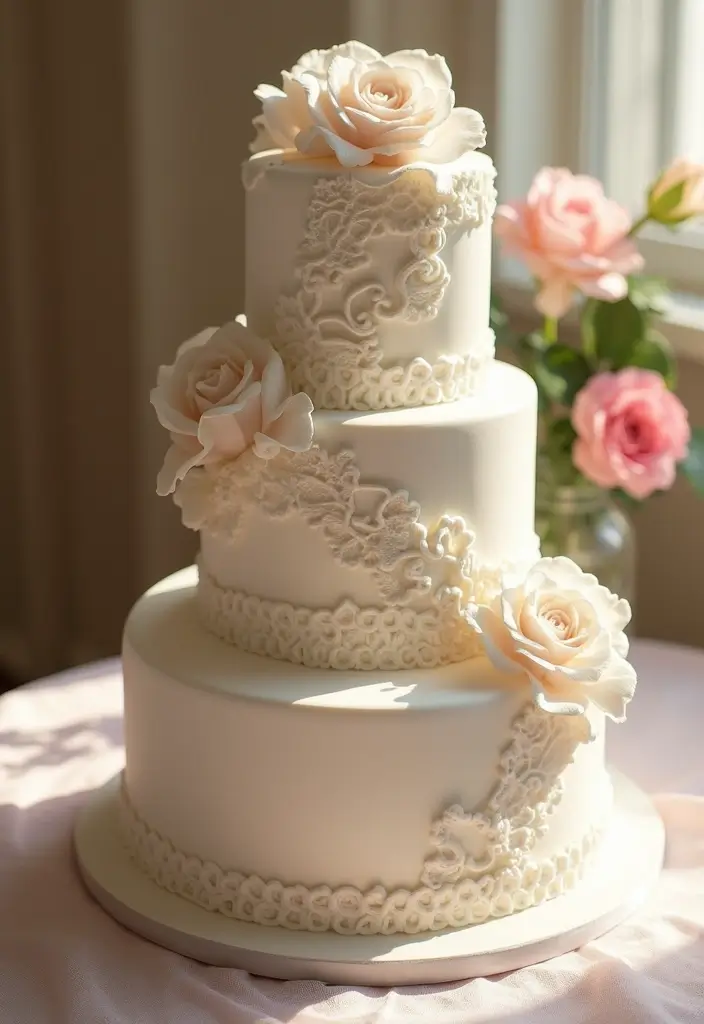 25 Beautiful Vintage-Inspired 40th Wedding Anniversary Cake Designs - 19. Lace and Ruffles