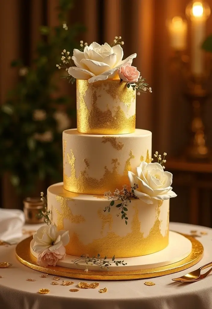 25 Beautiful Vintage-Inspired 40th Wedding Anniversary Cake Designs - 20. Golden Anniversary Charm