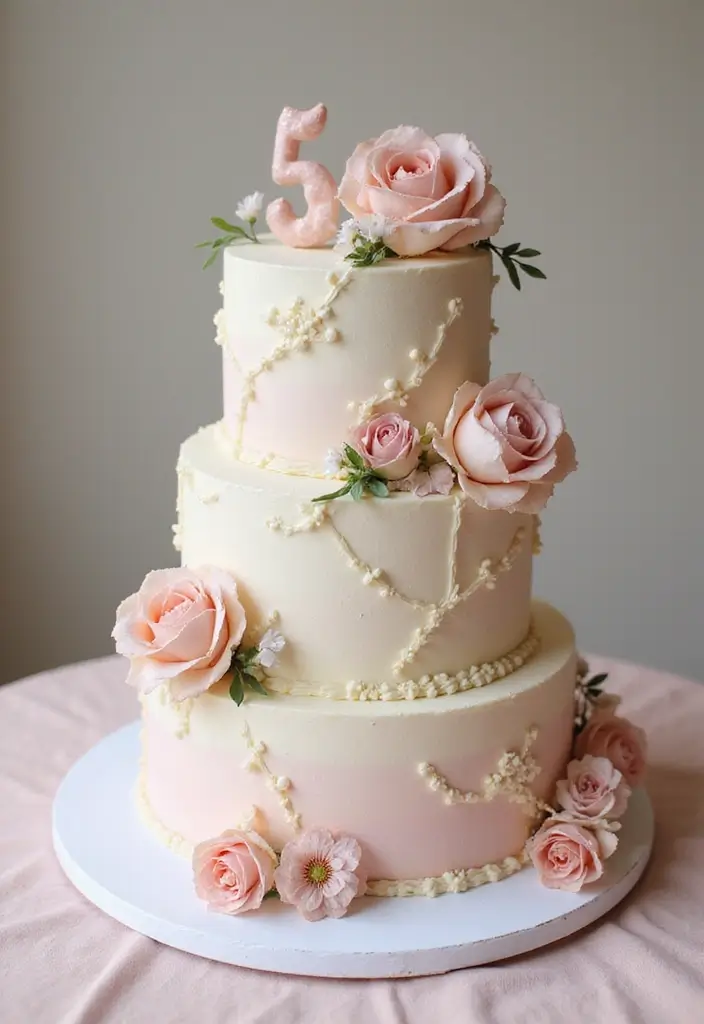 25 Beautiful Vintage-Inspired 40th Wedding Anniversary Cake Designs - 23. Soft Pastel Elegance