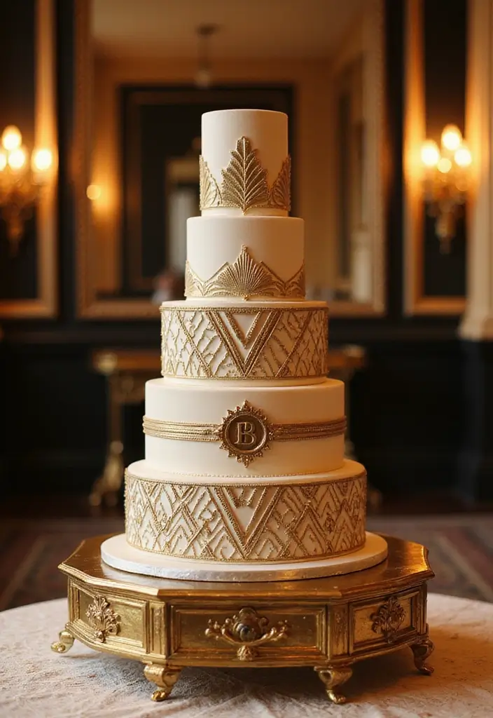 25 Beautiful Vintage-Inspired 40th Wedding Anniversary Cake Designs - 5. Art Deco Glamour