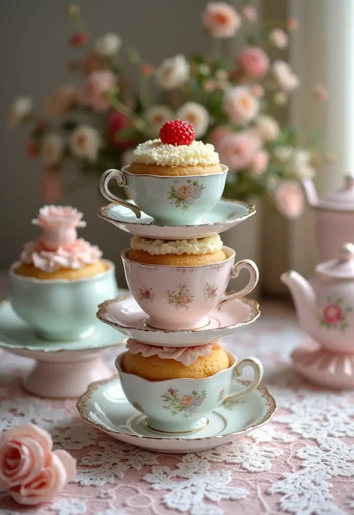 25 Beautiful Vintage-Inspired 40th Wedding Anniversary Cake Designs - 8. Vintage Teacup Cakes
