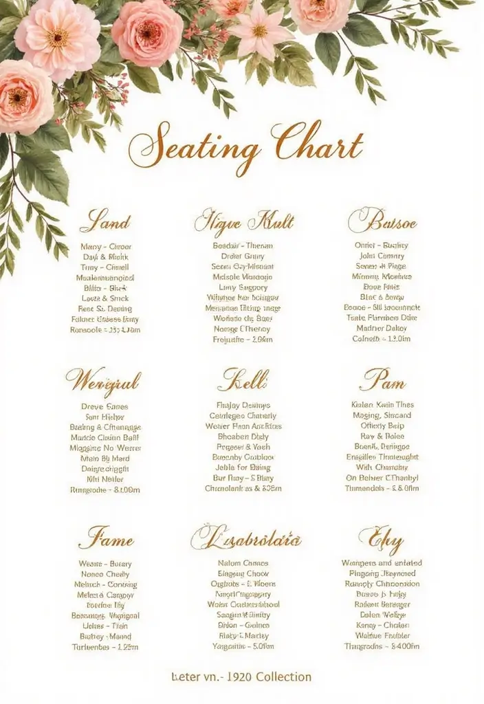 25 Soft Blush and Champagne Wedding Colors for Romantic Vibes - 11. Blush and Champagne Seating Chart