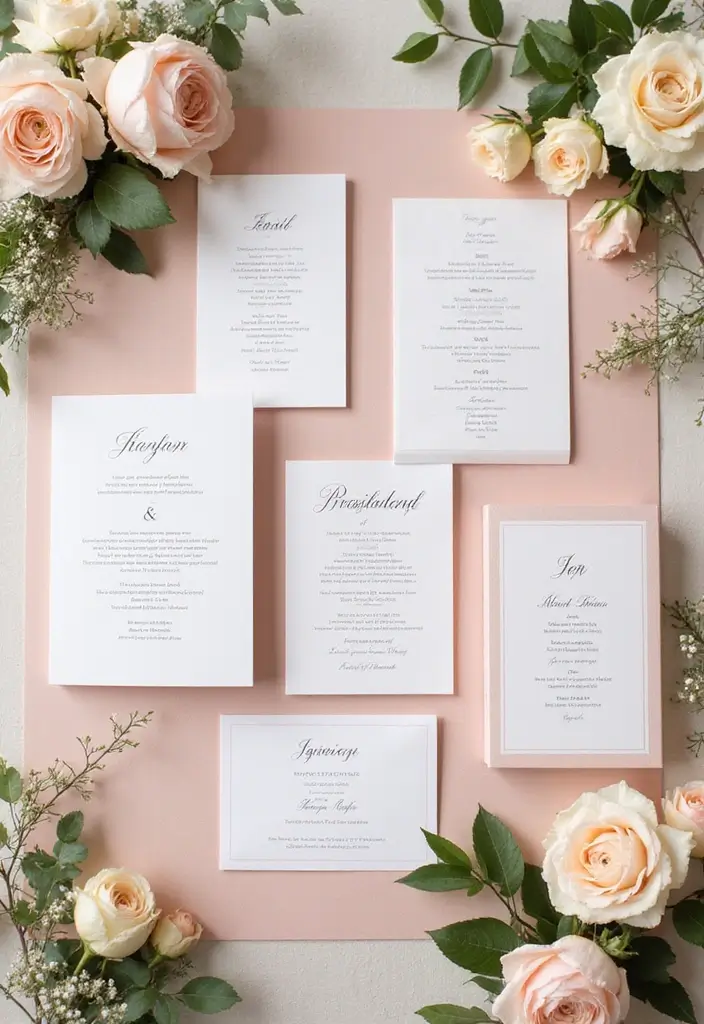 25 Soft Blush and Champagne Wedding Colors for Romantic Vibes - 14. Blush and Champagne Stationery Suite