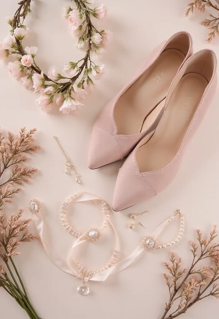 25 Soft Blush and Champagne Wedding Colors for Romantic Vibes - 16. Blush and Champagne Accessories