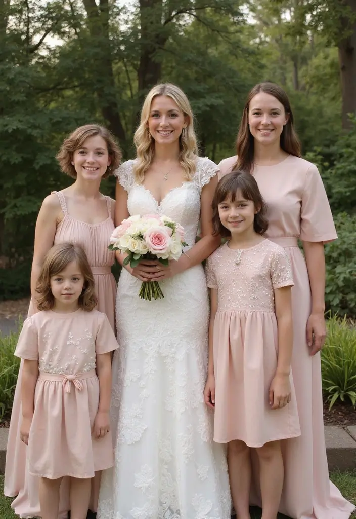 25 Soft Blush and Champagne Wedding Colors for Romantic Vibes - 17. Blush and Champagne Family Portraits