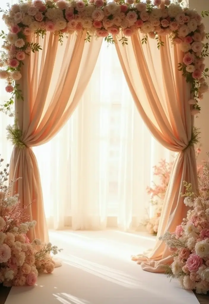 25 Soft Blush and Champagne Wedding Colors for Romantic Vibes - 2. Champagne Drapery