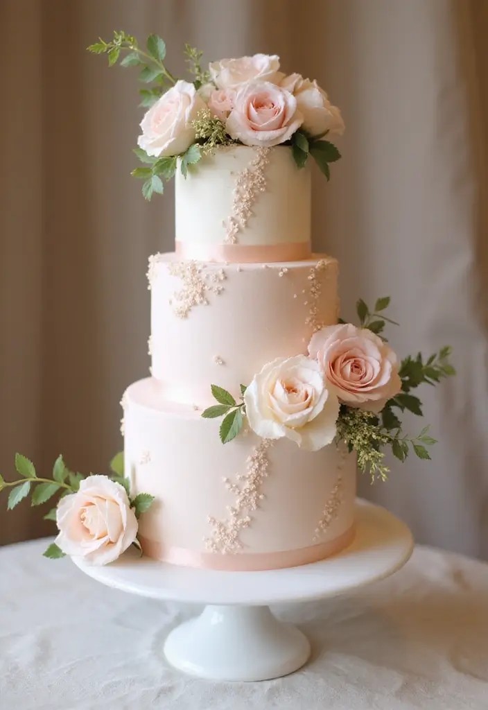 25 Soft Blush and Champagne Wedding Colors for Romantic Vibes - 6. Soft Blush and Champagne Cake