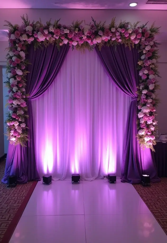 25 Stunning Purple Wedding Inspiration for a Regal Touch - 14. Purple Reception Backdrops