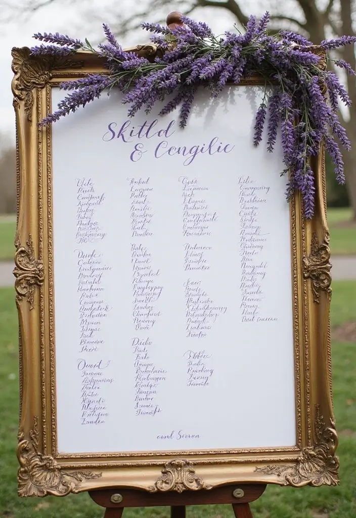 25 Stunning Purple Wedding Inspiration for a Regal Touch - 17. Unique Purple Seating Charts