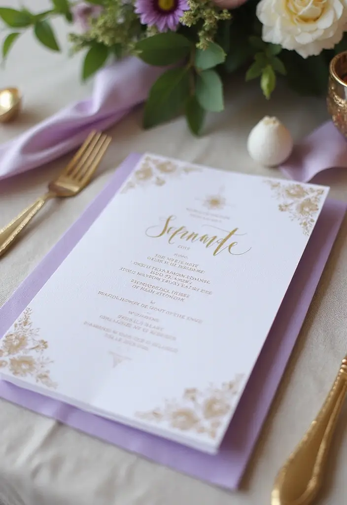 25 Stunning Purple Wedding Inspiration for a Regal Touch - 19. Lavender-Themed Wedding Programs
