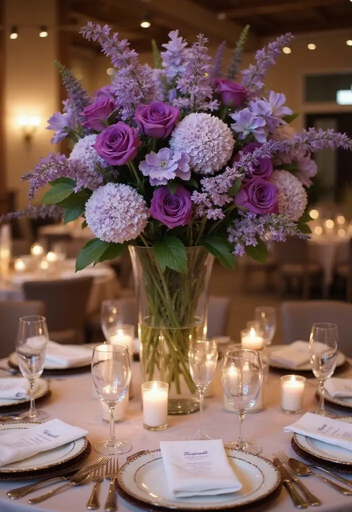 25 Stunning Purple Wedding Inspiration for a Regal Touch - 5. Purple Floral Centerpieces