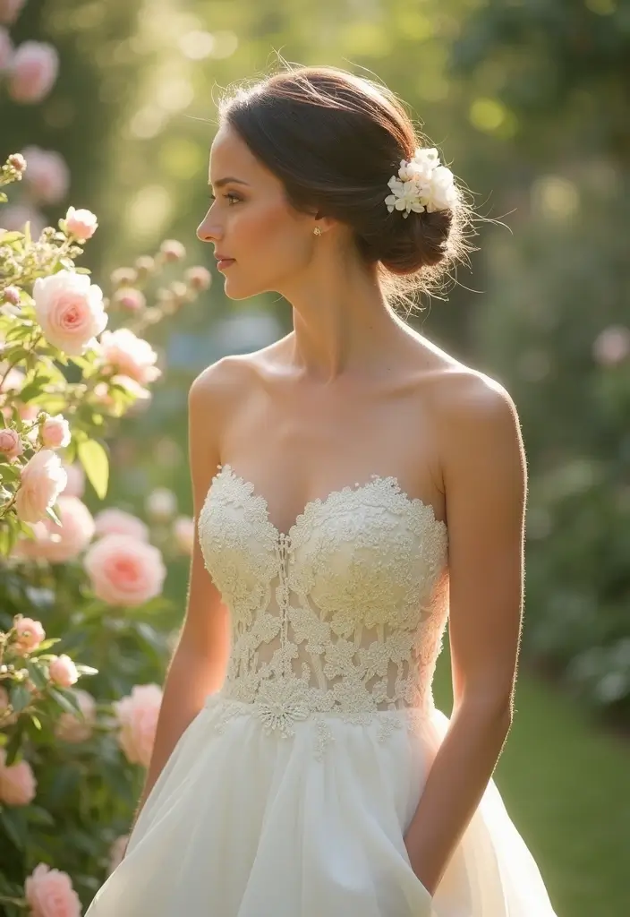 25 Stunning Strapless Wedding Dress Hairstyles to Complement Your Look - 1. Classic Chignon