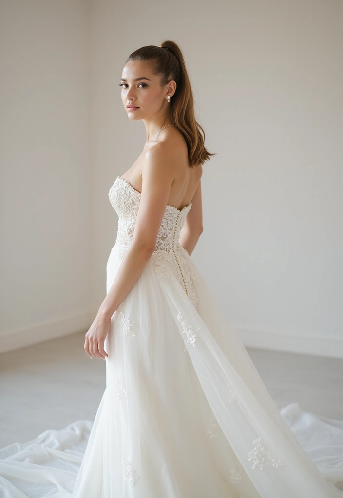 25 Stunning Strapless Wedding Dress Hairstyles to Complement Your Look - 3. Sleek High Ponytail