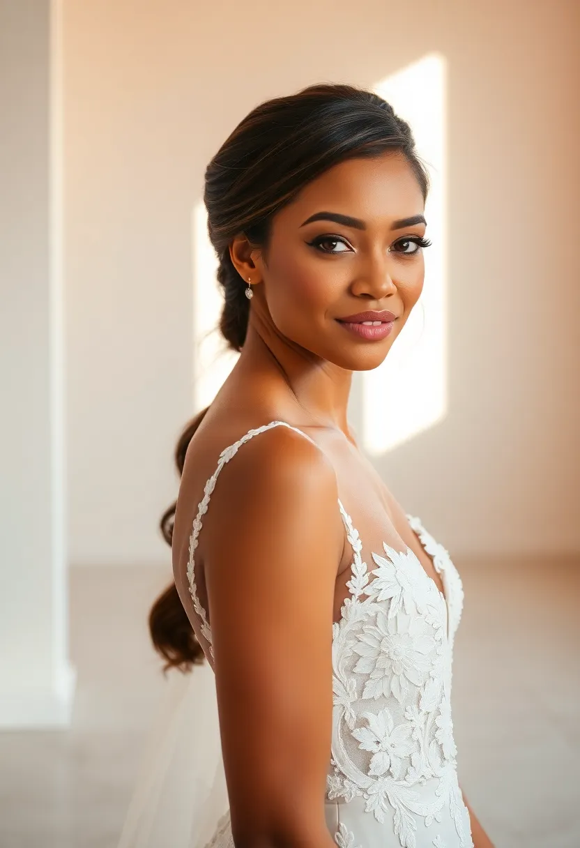 26 Beautiful 4C Wedding Hairstyles to Celebrate Your Natural Curls - 17. Sleek Low Ponytail with Highlights