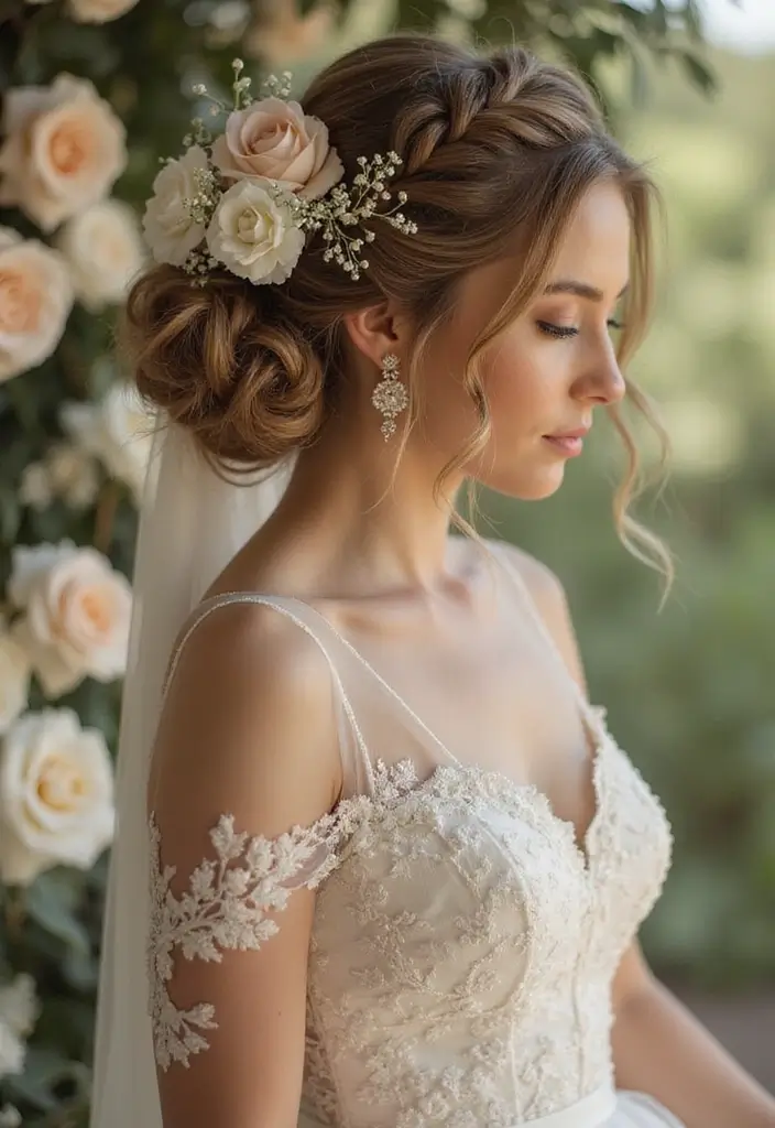 26 Beautiful 4C Wedding Hairstyles to Celebrate Your Natural Curls - 5. Romantic Updo with Flowers