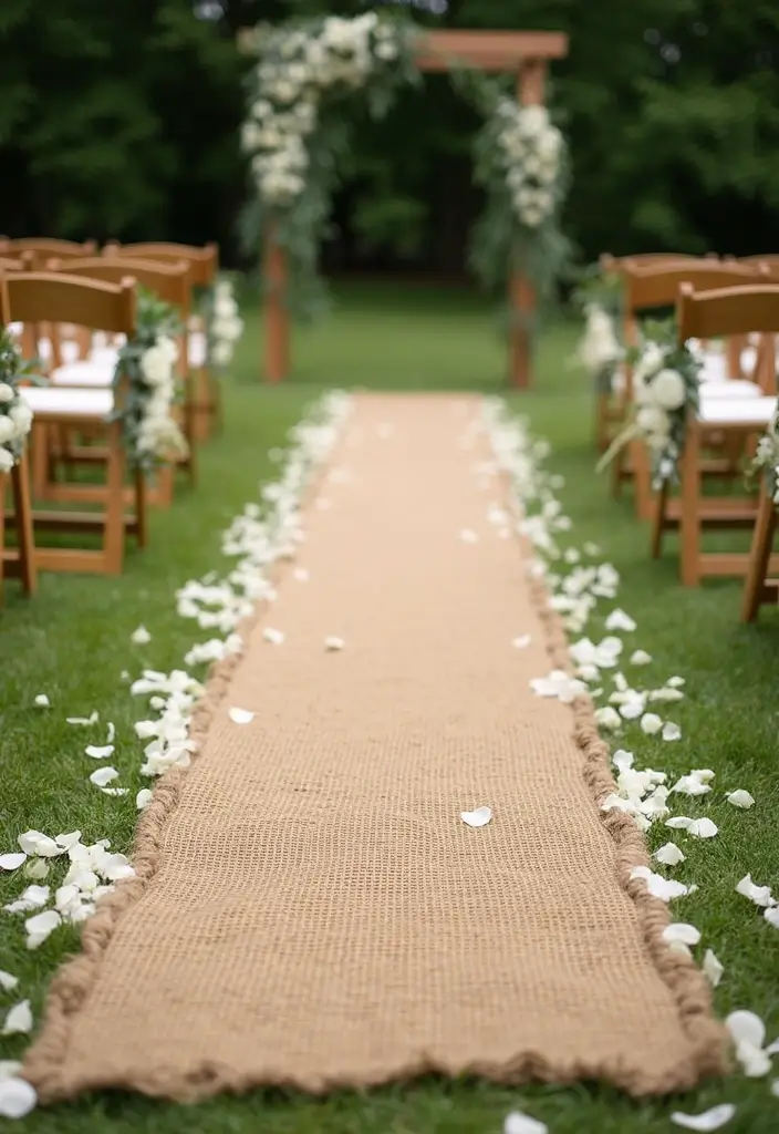26 Beautiful Aisle Runner Wedding Ideas for a Stunning Walk - 1. Eco-Friendly Jute Aisle Runner