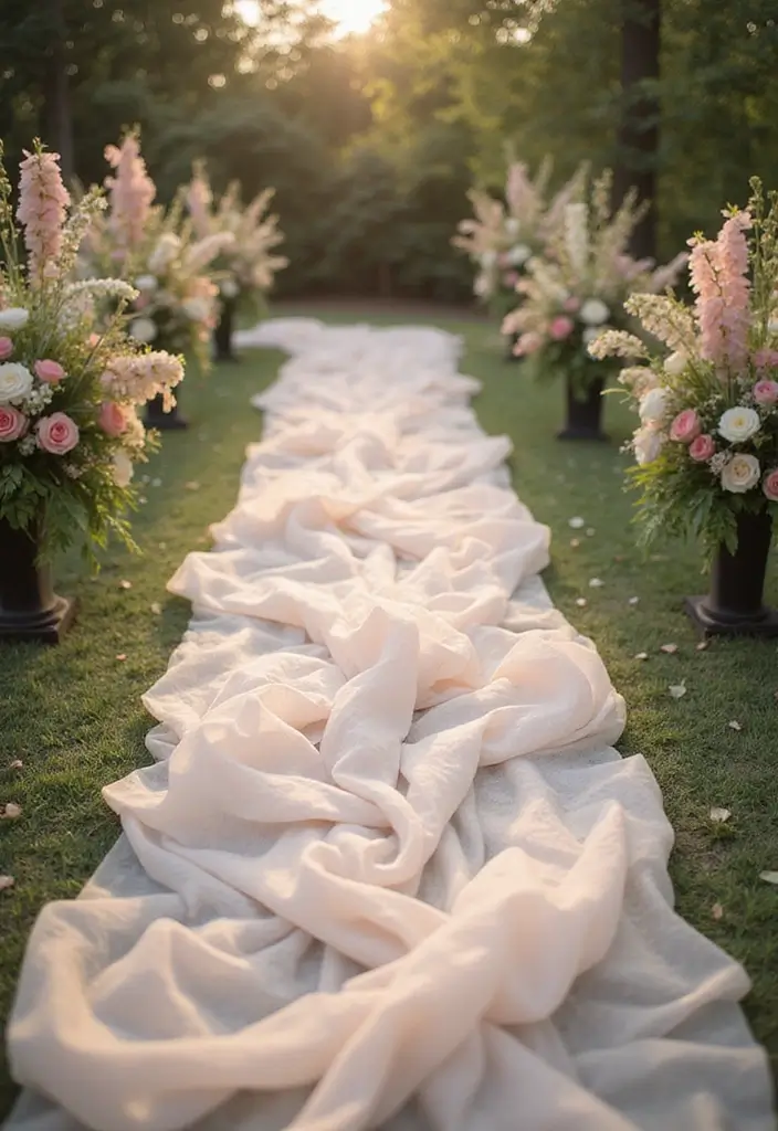 26 Beautiful Aisle Runner Wedding Ideas for a Stunning Walk - 17. Ruffled Tulle Aisle Runner