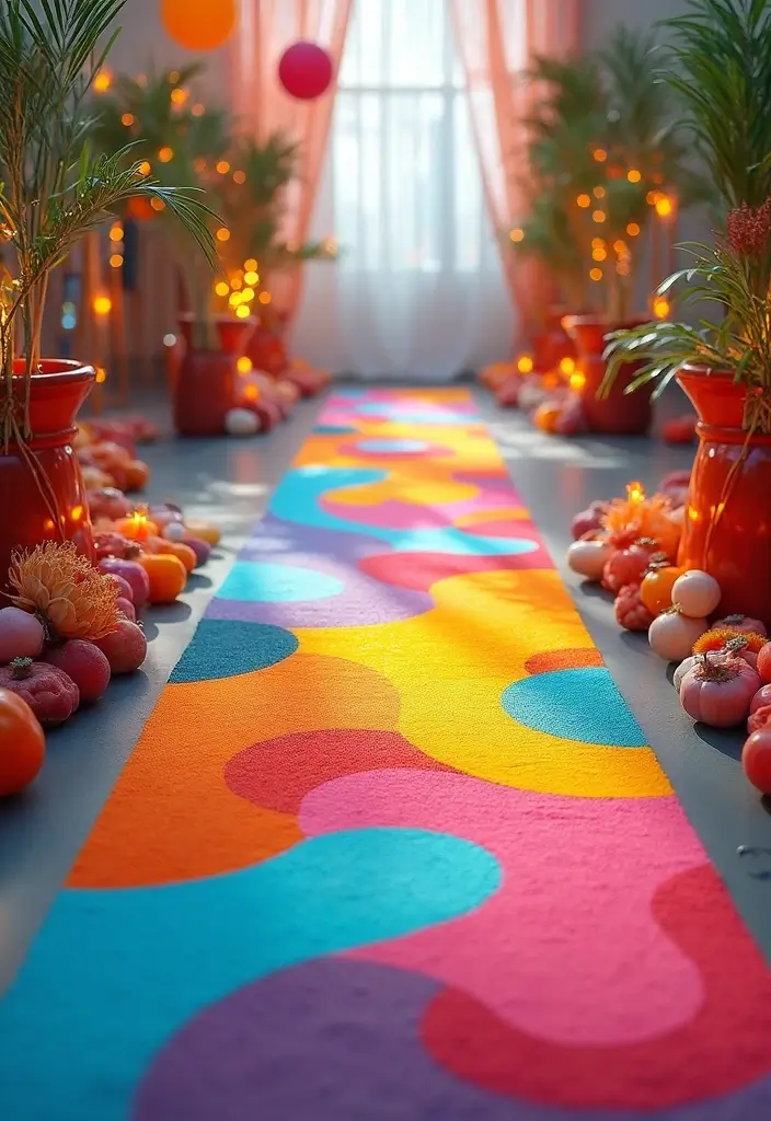 26 Beautiful Aisle Runner Wedding Ideas for a Stunning Walk - 18. Artistic Abstract Aisle Runner