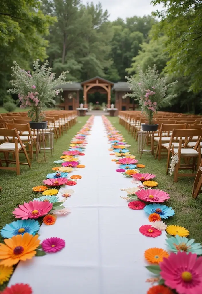 26 Beautiful Aisle Runner Wedding Ideas for a Stunning Walk - 20. Paper Flower Aisle Runner