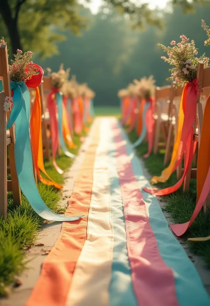 26 Beautiful Aisle Runner Wedding Ideas for a Stunning Walk - 25. Vintage Ribbon Aisle Runner