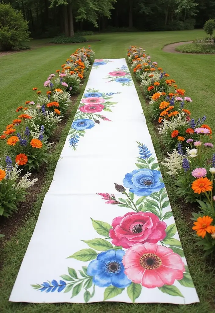 26 Beautiful Aisle Runner Wedding Ideas for a Stunning Walk - 7. Hand-Painted Aisle Runner