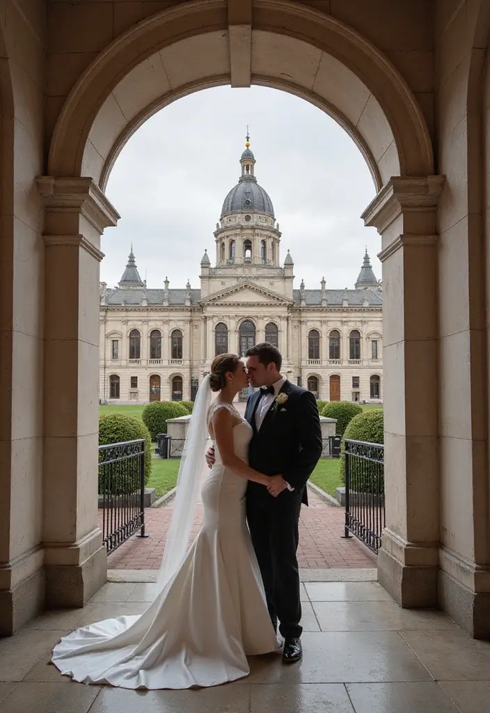 26 Beautiful City Hall Wedding Photos for Intimate Ceremonies - 19. Stunning Backdrops