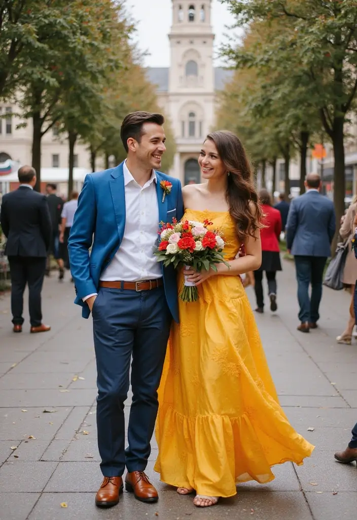 26 Beautiful City Hall Wedding Photos for Intimate Ceremonies - 8. Fun with Color