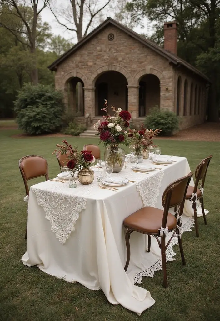 26 Bold Cabernet Wedding Colors for a Luxurious Touch - 26. Cabernet and Ivory Lace