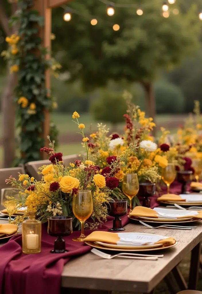 26 Bold Cabernet Wedding Colors for a Luxurious Touch - 8. Cabernet and Mustard Yellow