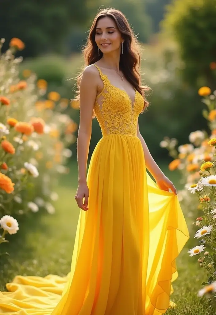 26 Bold Non-Traditional Wedding Dress Colors to Make a Statement - 13. Sunflower Yellow