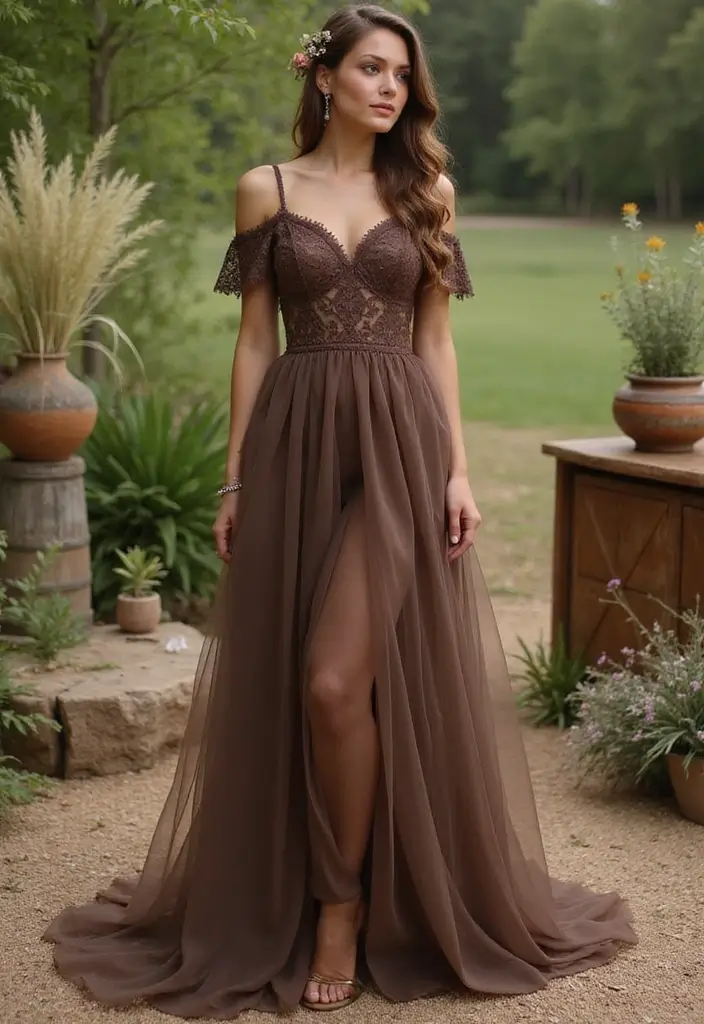26 Bold Non-Traditional Wedding Dress Colors to Make a Statement - 23. Rustic Coffee Brown