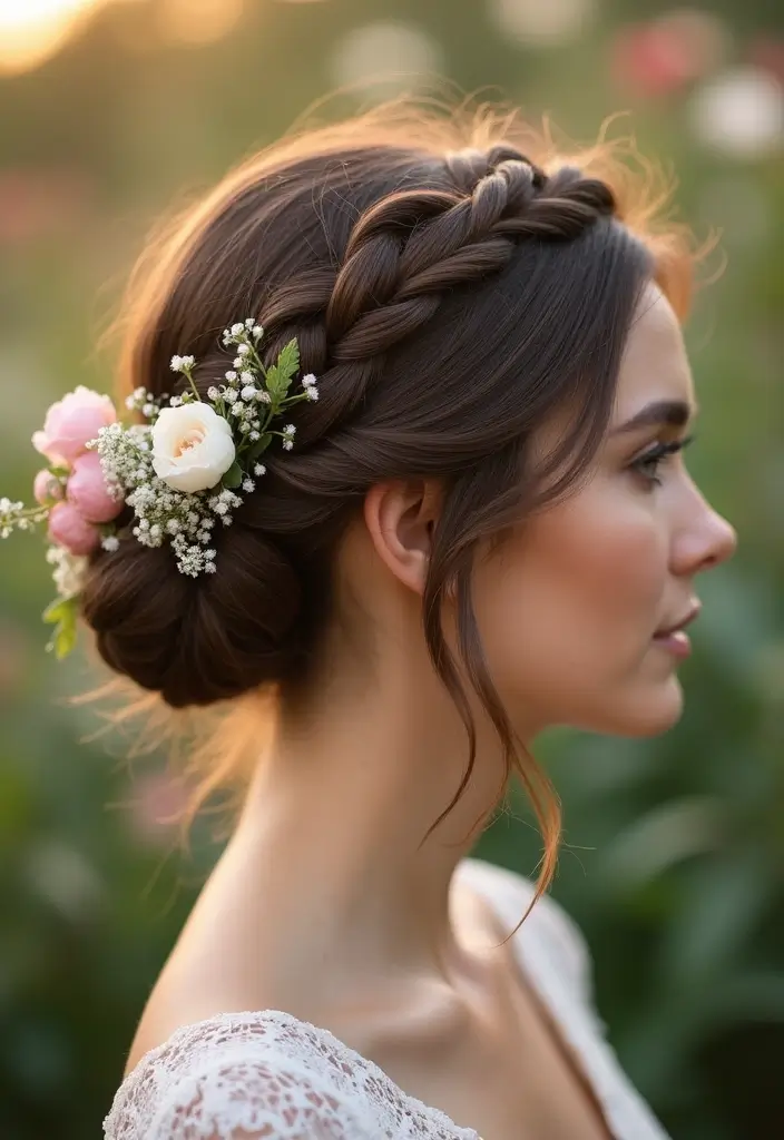 26 Classic Bun Hairstyles for Wedding Days That Last - 3. Braided Bun Fusion