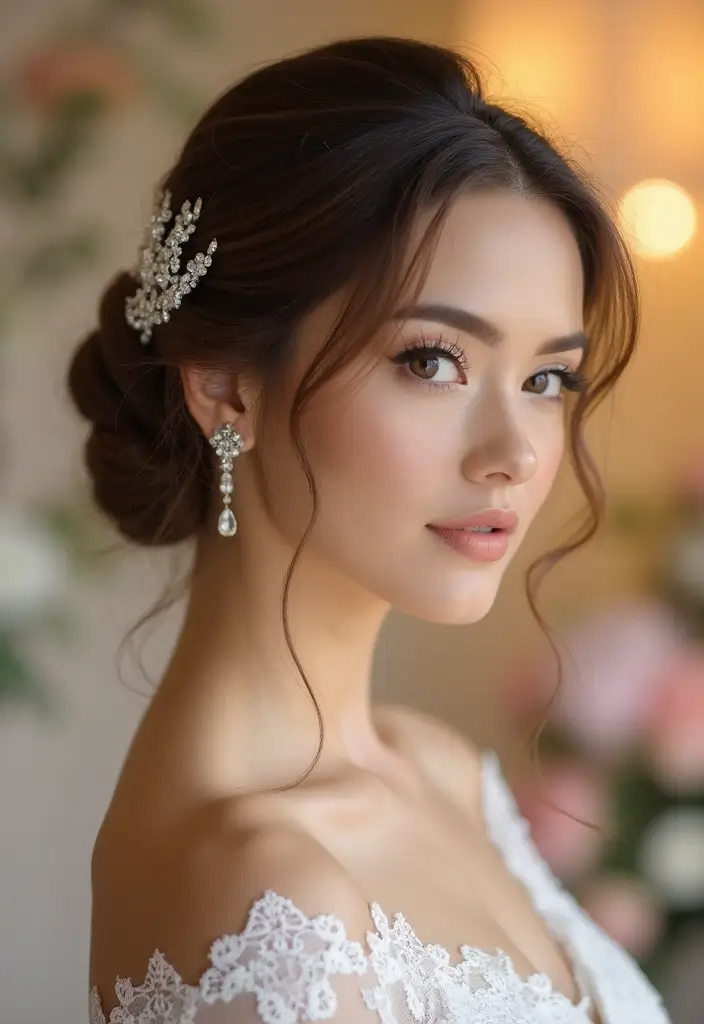 26 Classic Bun Hairstyles for Wedding Days That Last - 9. Elegant Side Bun