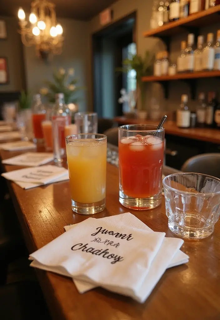 26 Creative Bar Menu Wedding Ideas to Impress Your Guests - 13. Custom Cocktail Napkins