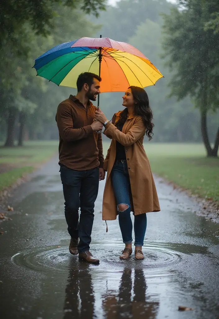 26 Heartfelt Wedding Engagement Photos to Capture Your Love - 12. Fun in the Rain