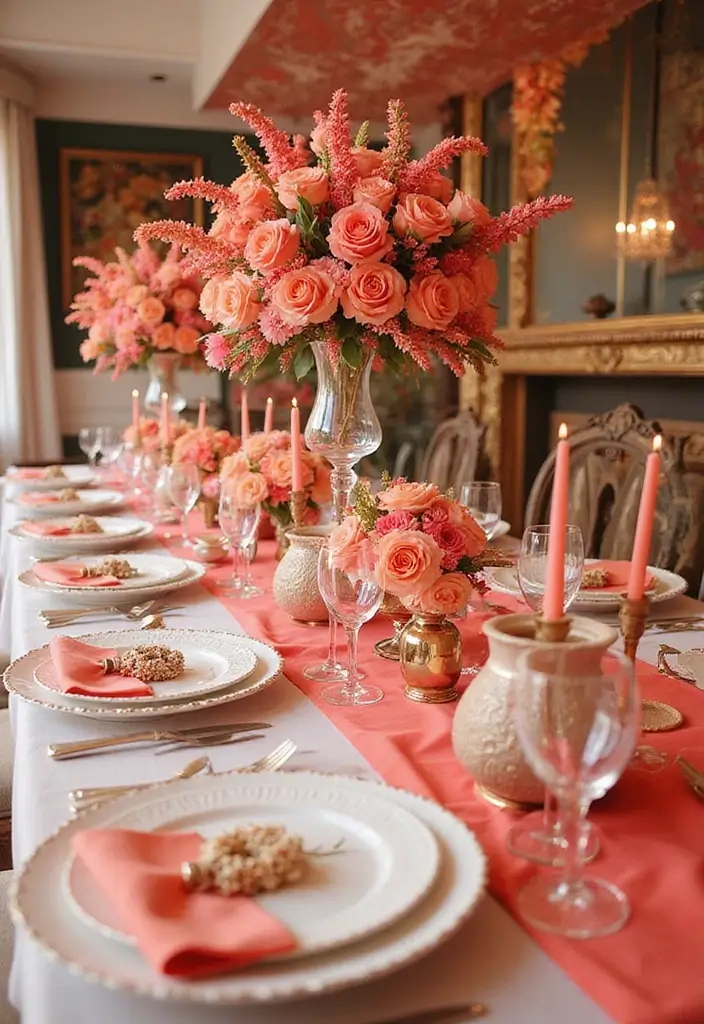 26 Sophisticated Champagne Wedding Colors for Timeless Elegance - 14. Coral and Champagne