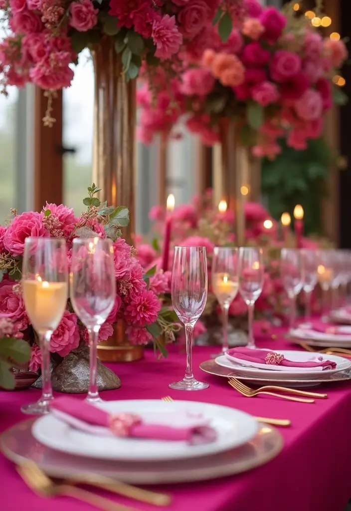 26 Sophisticated Champagne Wedding Colors for Timeless Elegance - 23. Fuchsia and Champagne