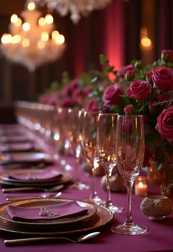 26 Sophisticated Champagne Wedding Colors for Timeless Elegance - 25. Plum and Champagne