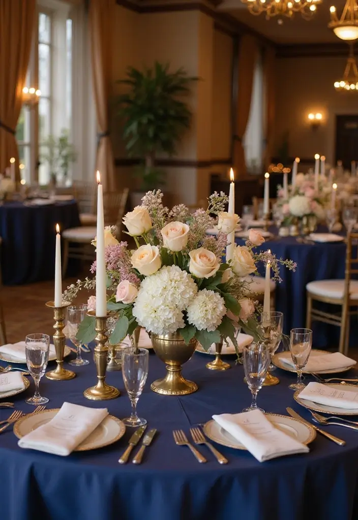 26 Sophisticated Champagne Wedding Colors for Timeless Elegance - 5. Champagne and Navy