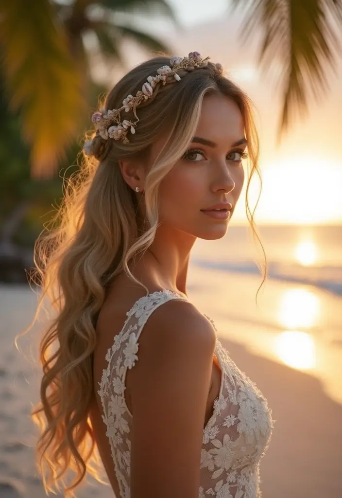 26 Stunning Beach Wedding Hairstyles for a Breezy, Romantic Look - 2. Romantic Half-Up Braids