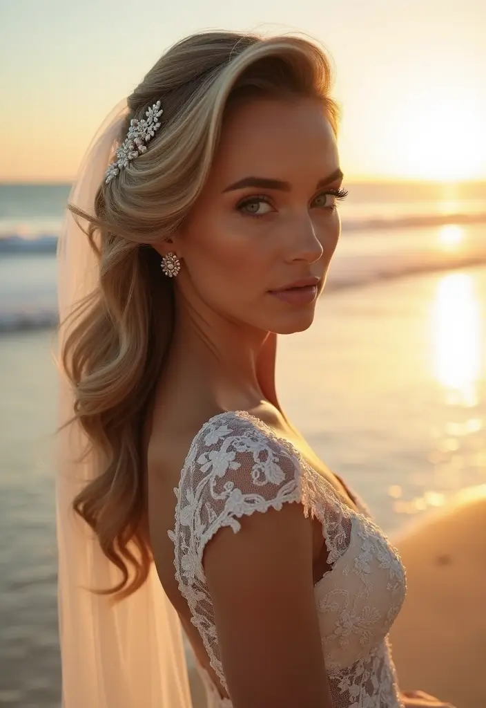 26 Stunning Beach Wedding Hairstyles for a Breezy, Romantic Look - 4. Side-Swept Curls