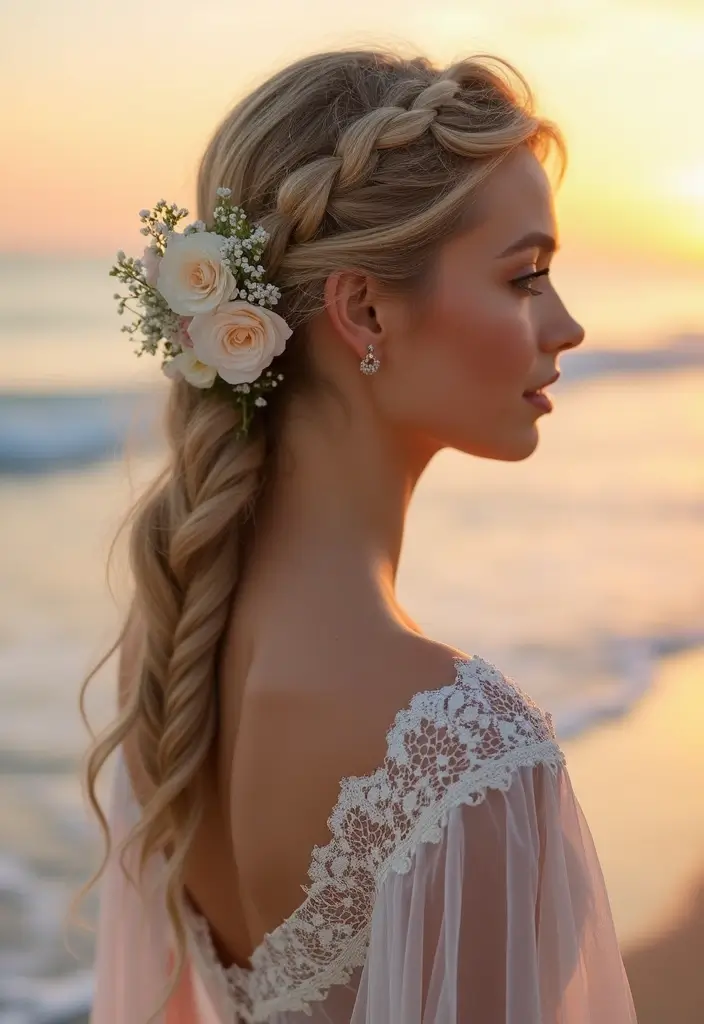 26 Stunning Beach Wedding Hairstyles for a Breezy, Romantic Look - 9. Twisted Halo Braid