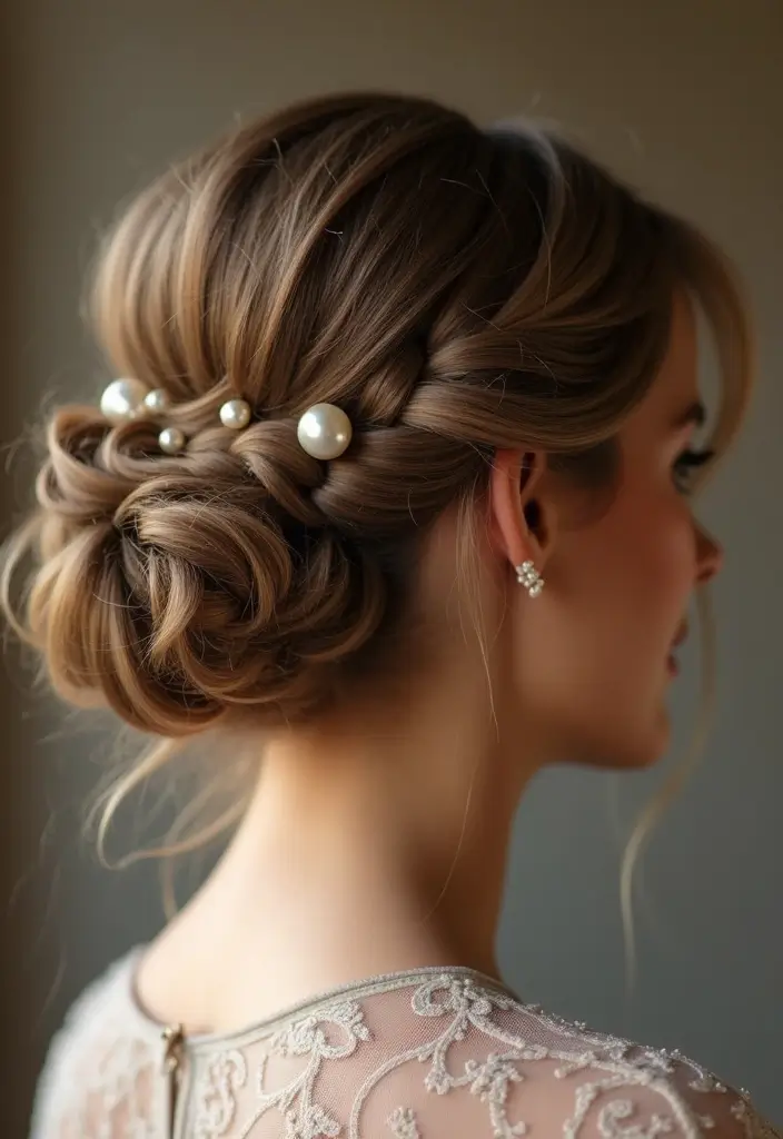 27 Beautiful Boho Wedding Hairstyles for a Free-Spirited Celebration - 12. Elegant Twist with Pearls